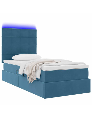 Letto con contenitore e LED Blu Scuro 100 x 200 cm Velluto