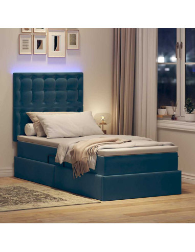 Letto con contenitore e LED Blu Scuro 100 x 200 cm Velluto