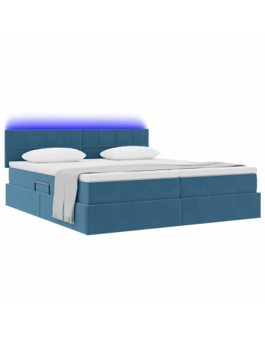 Letto con luci a strisce a LED Blu Scuro 200 x 200 cm Velluto
