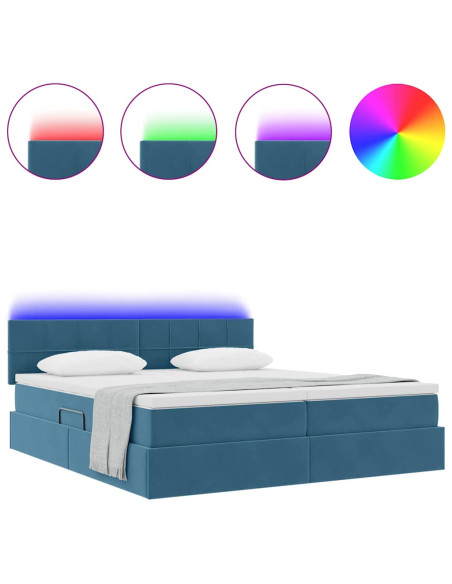 Letto con luci a strisce a LED Blu Scuro 200 x 200 cm Velluto