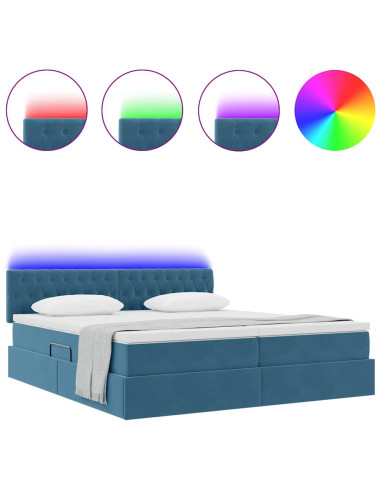 Letto con luci a strisce a LED Blu Scuro 200 x 200 cm Velluto