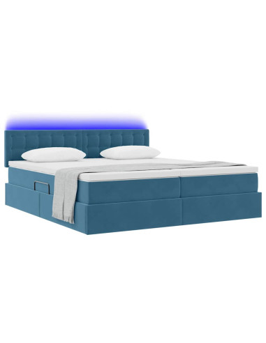 Letto con luci a strisce a LED Blu Scuro 200 x 200 cm Velluto