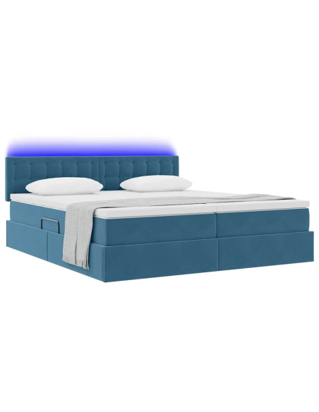 Letto con luci a strisce a LED Blu Scuro 200 x 200 cm Velluto