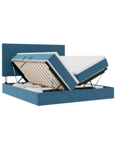 Letto con luci a strisce a LED Blu Scuro 200 x 200 cm Velluto 2