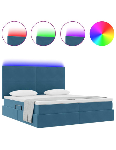 Letto con luci a strisce a LED Blu Scuro 200 x 200 cm Velluto