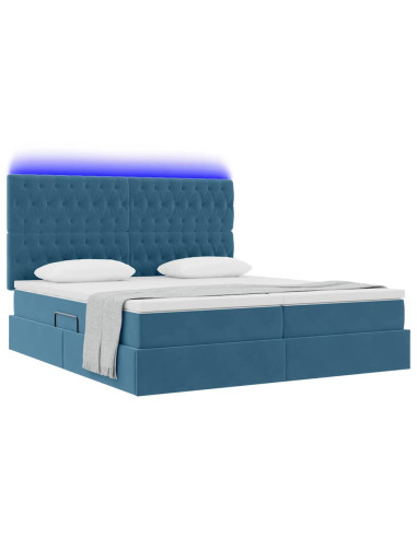 Letto con luci a strisce a LED Blu Scuro 200 x 200 cm Velluto