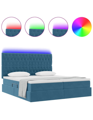 Letto con luci a strisce a LED Blu Scuro 200 x 200 cm Velluto
