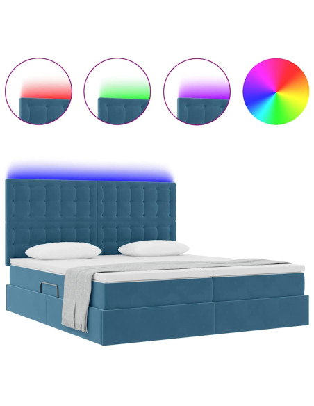 Letto con luci a strisce a LED Blu Scuro 200 x 200 cm Velluto