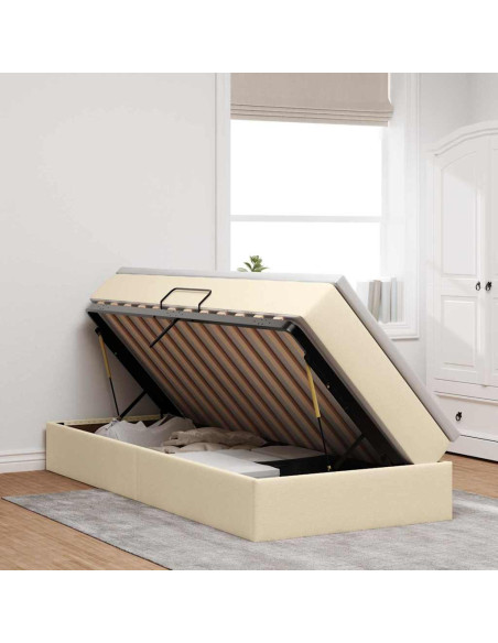 Letto con contenitore e materasso Crema 90 x 190 cm Poliestere