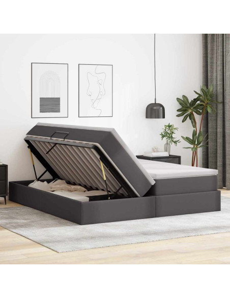 Letto con contenitore e materasso Grigio 200 x 200 cm