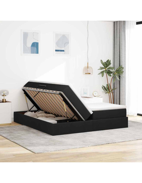 Letto con contenitore e materasso Nero 200 x 200 cm Poliestere