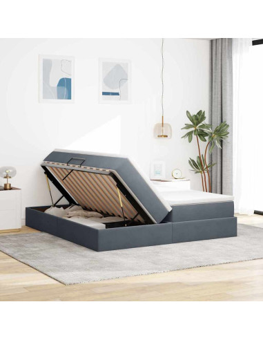 Letto con contenitore e materasso Grigio scuro 180 x 200 cm