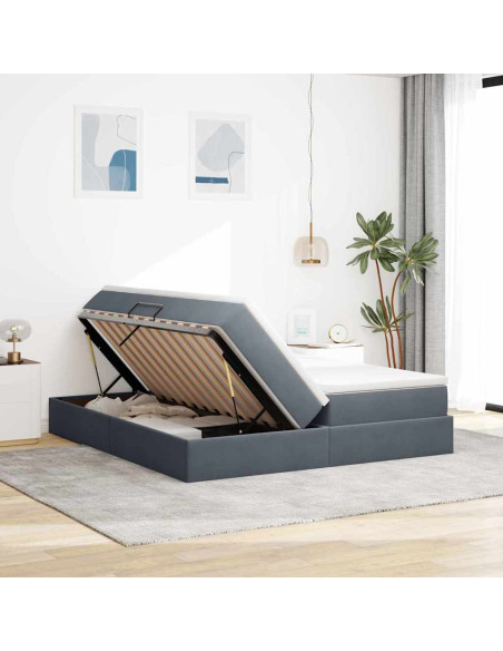 Letto con contenitore e materasso Grigio scuro 180 x 200 cm