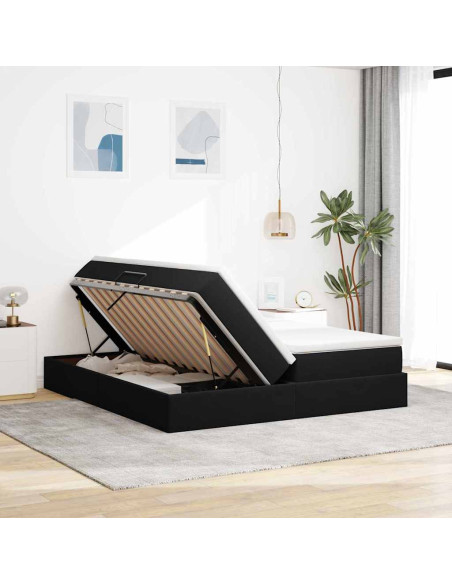 Letto con contenitore e materasso Nero 180 x 200 cm Velluto