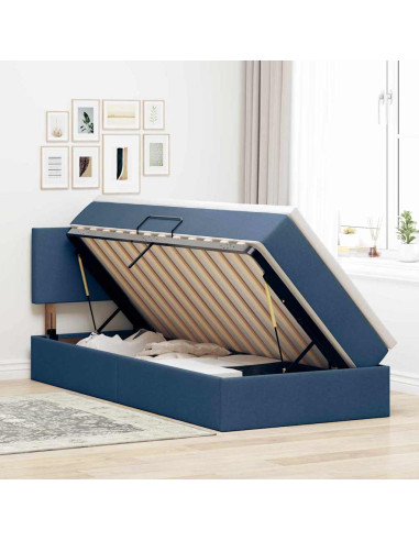 Letto con contenitore e materasso con testiera Blu 100 x 200 cm