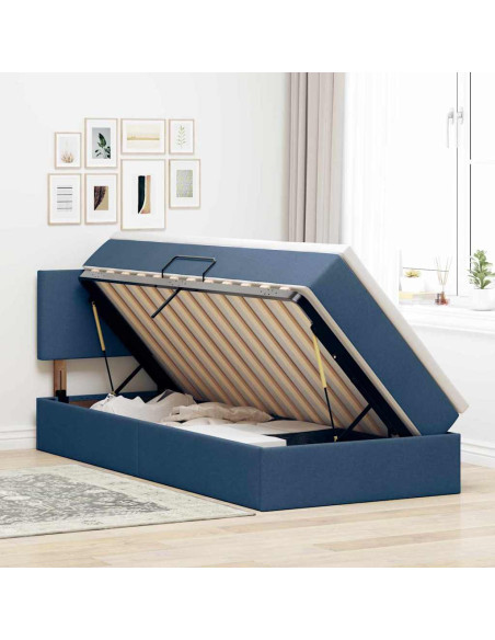 Letto con contenitore e materasso con testiera Blu 100 x 200 cm