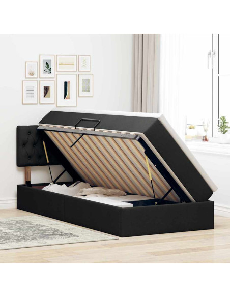 Letto con contenitore e materasso Nero 100 x 200 cm