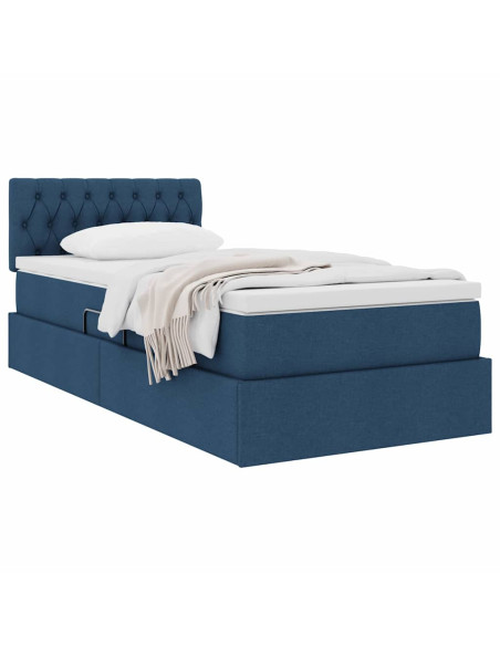 Letto con contenitore e materasso con testiera Blu 100 x 200 cm