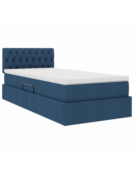 Letto con contenitore e materasso con testiera Blu 100 x 200 cm