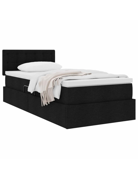 Letto con contenitore e materasso con testiera Nero 90 x 190 cm