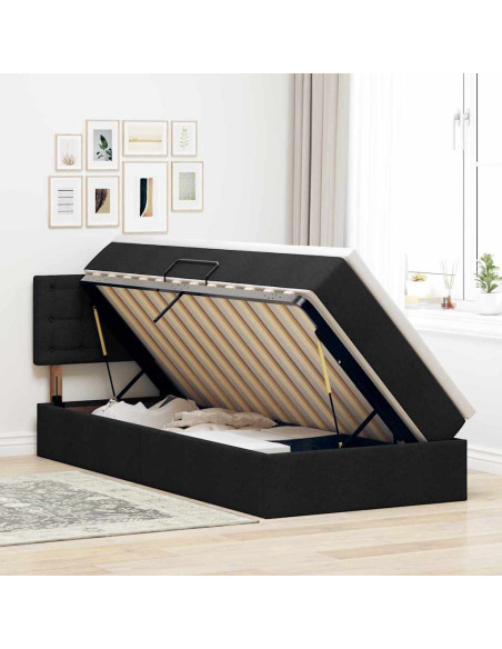 Letto con contenitore e materasso Nero 100 x 200 cm