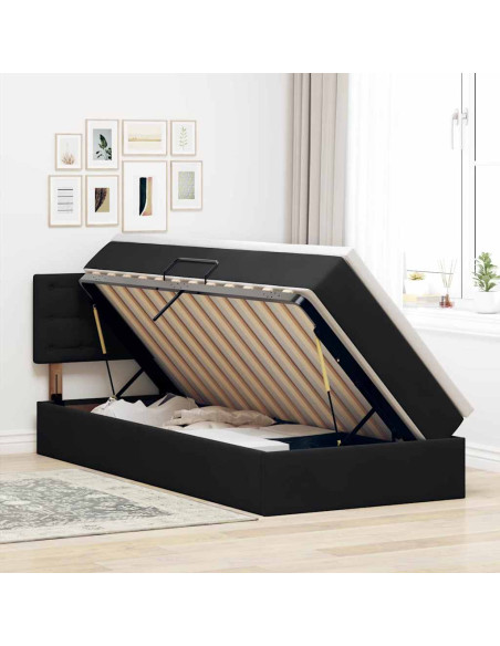 Letto con Contenitore con materasso Nero 90 x 200 cm Velluto