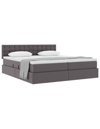 Letto con Contenitore Grigio 200 x 200 cm Pelle Sintetica