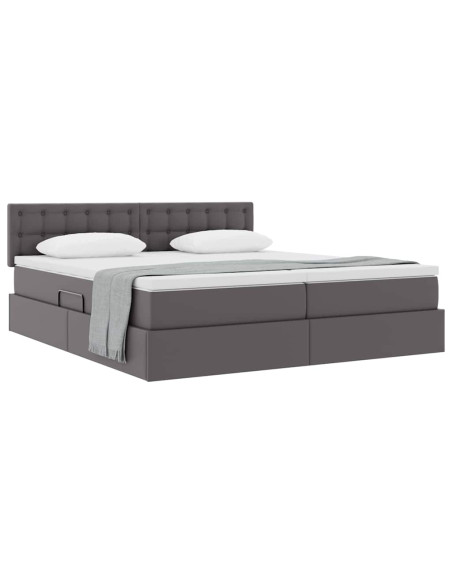 Letto con Contenitore Grigio 200 x 200 cm Pelle Sintetica