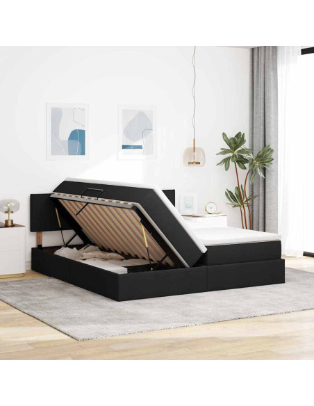 Letto con Contenitore Nero 200 x 200 cm Pelle Sintetica