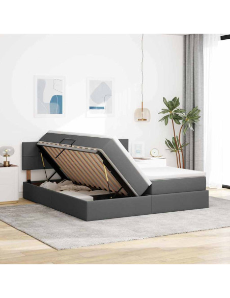 Letto con Contenitore Grigio scuro 180 x 200 cm Pelle Sintetica