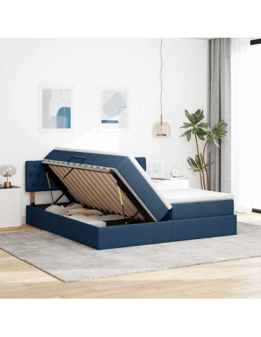 Letto con Contenitore Blu 200 x 200 cm Pelle Sintetica