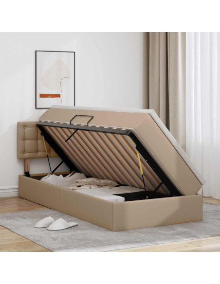 Letto con contenitore e LED con led Cappuccino 90 x 190 cm