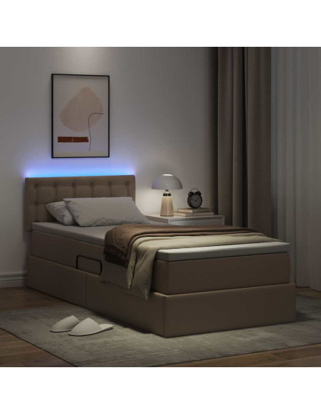Letto con contenitore e LED con led Cappuccino 90 x 200 cm