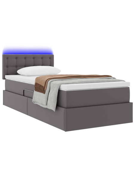 Letto con contenitore e LED Grigio 100 x 200 cm Pelle Sintetica
