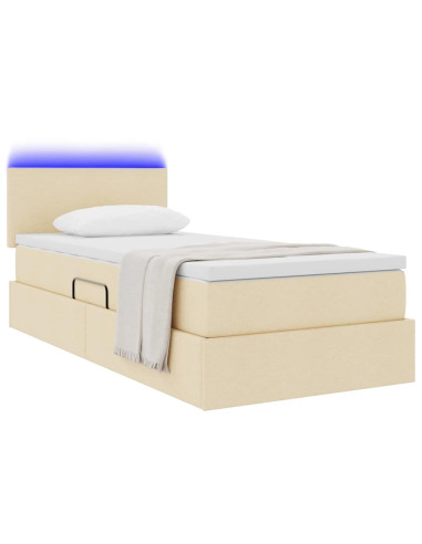 Letto con contenitore e LED con led Crema 90 x 190 cm Tessuto
