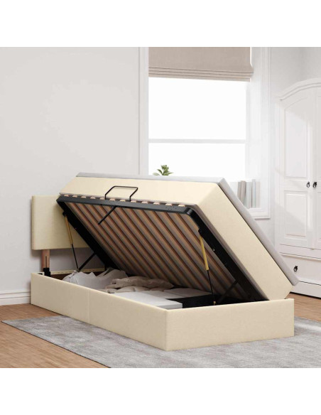 Letto con contenitore e LED con led Crema 90 x 190 cm Tessuto