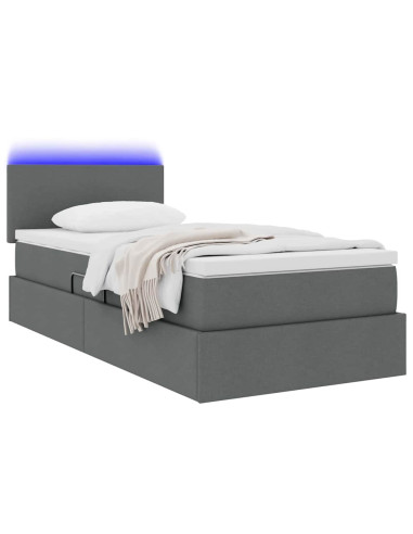 Letto con contenitore e LED Grigio scuro 90 x 200 cm Tessuto