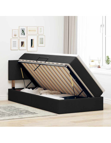 Letto con contenitore e LED con led Nero 100 x 200 cm Tessuto