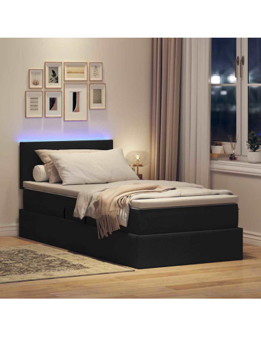 Letto con contenitore e LED con led Nero 100 x 200 cm Tessuto