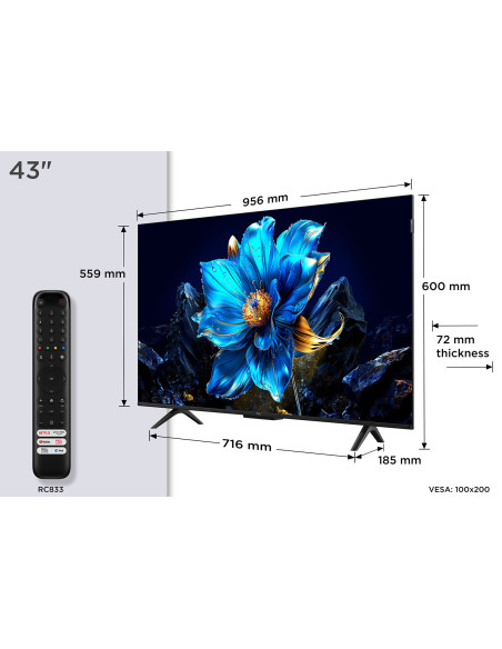 TCL P7K Serie Smart TV QLED 4K 43" 43P7K, Dolby Vision - Atmos, HDR10+, Google TV