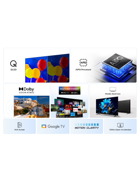 TCL P7K Serie Smart TV QLED 4K 43" 43P7K, Dolby Vision - Atmos, HDR10+, Google TV