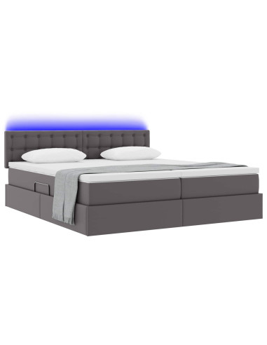 Letto con contenitore e LED Grigio 180 x 200 cm Pelle Sintetica