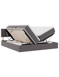 Letto con contenitore e LED Grigio 200 x 200 cm Pelle Sintetica 2