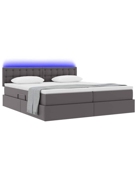 Letto con contenitore e LED Grigio 200 x 200 cm Pelle Sintetica