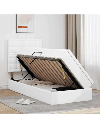 Letto con Contenitore Bianco Puro 90 x 190 cm Pelle Sintetica