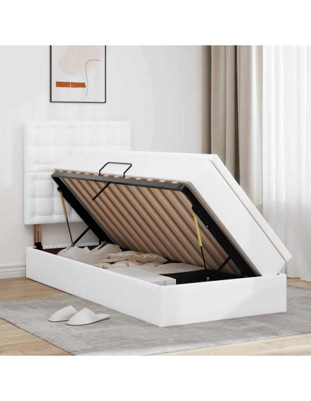 Letto con Contenitore Bianco Puro 90 x 190 cm Pelle Sintetica