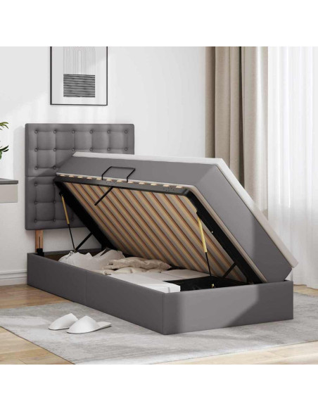 Letto con Contenitore Grigio 100 x 200 cm Pelle Sintetica