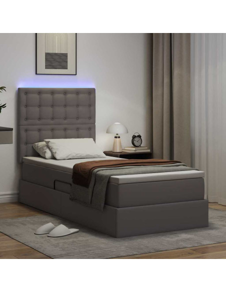 Letto con contenitore e LED Grigio 90 x 200 cm Pelle Sintetica