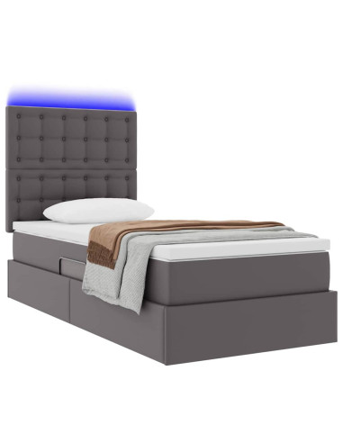 Letto con contenitore e LED Grigio 100 x 200 cm Pelle Sintetica