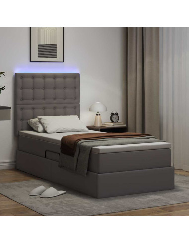 Letto con contenitore e LED Grigio 100 x 200 cm Pelle Sintetica